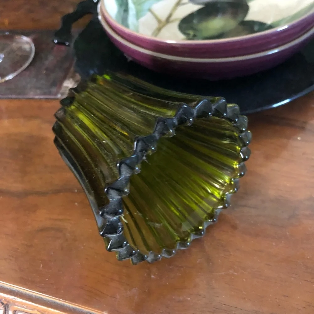 Vintage Green Glass Votive Candle Holder